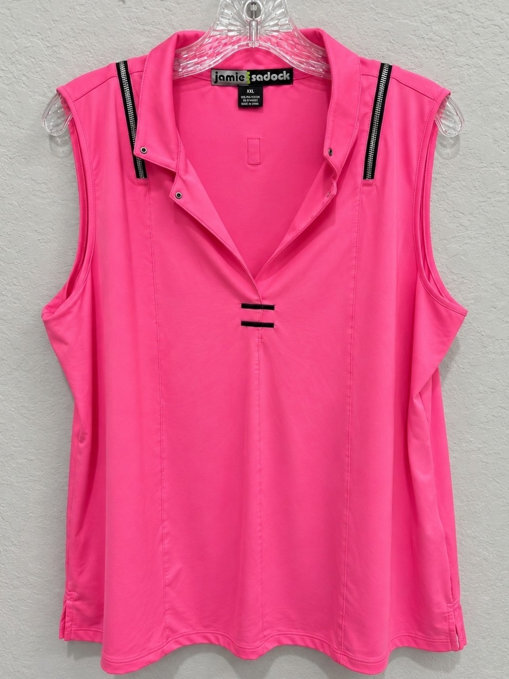 jamie sadock Sleeveless Golf Top in Bright Pink with Black Trim